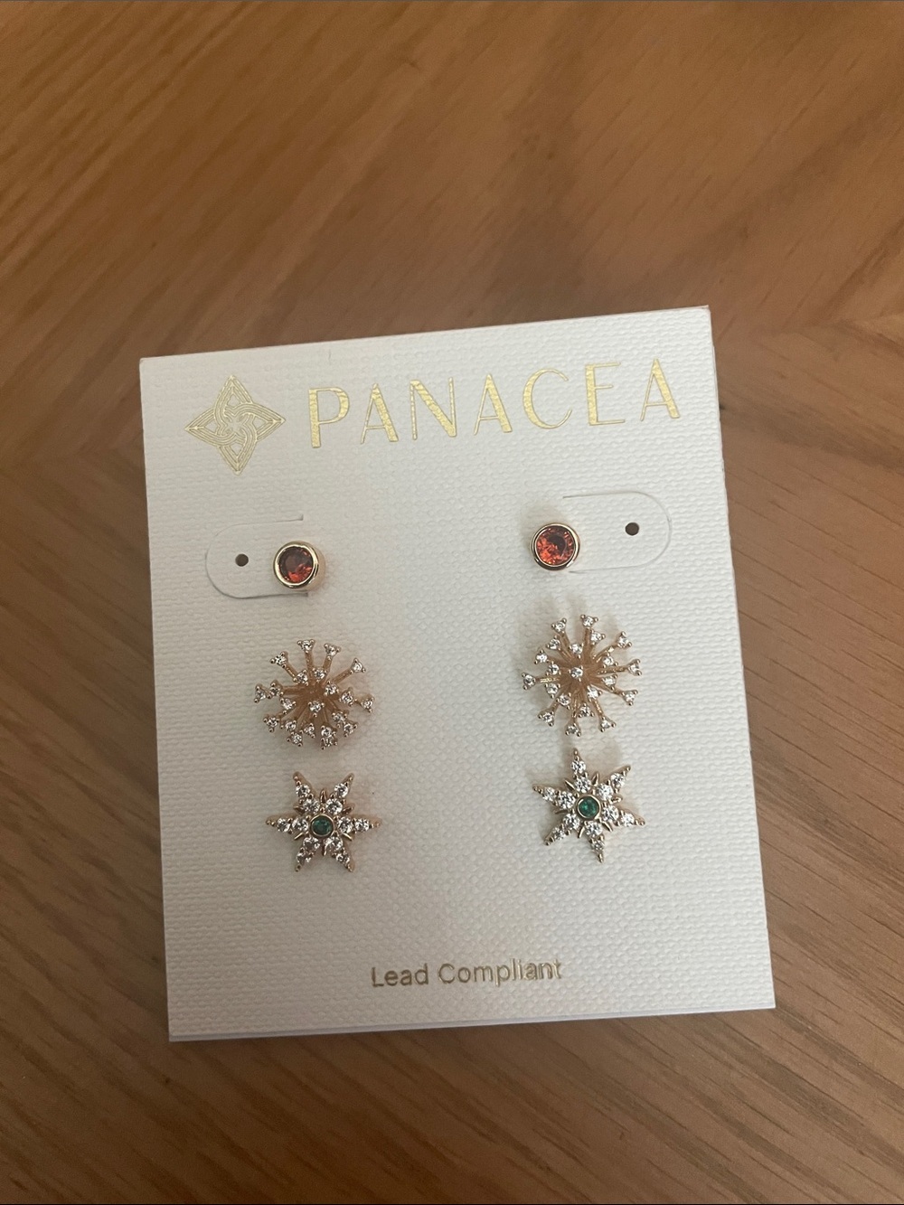 Panacea 3-Pair Stud Earring Set - Gold with Red & Green Stones